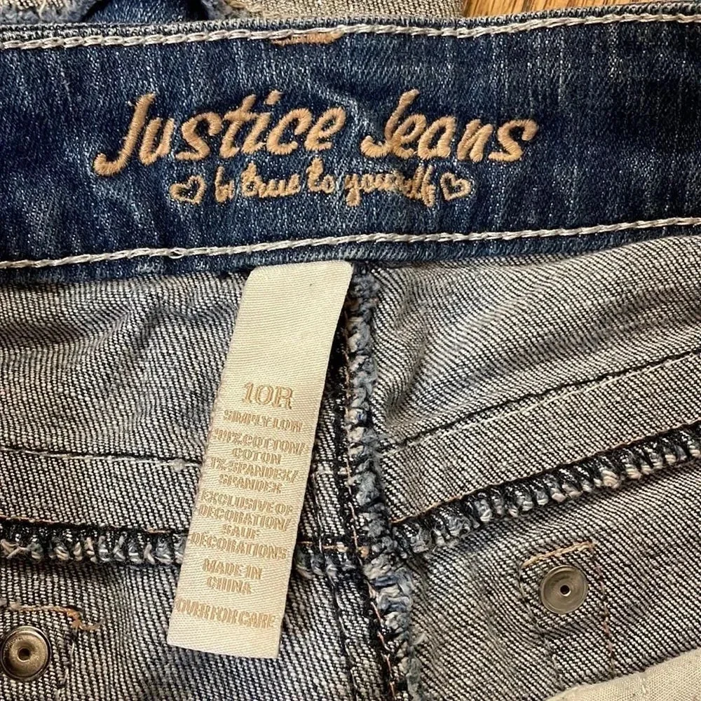 Justice cuffed glitter denim jean shorts girls size 10